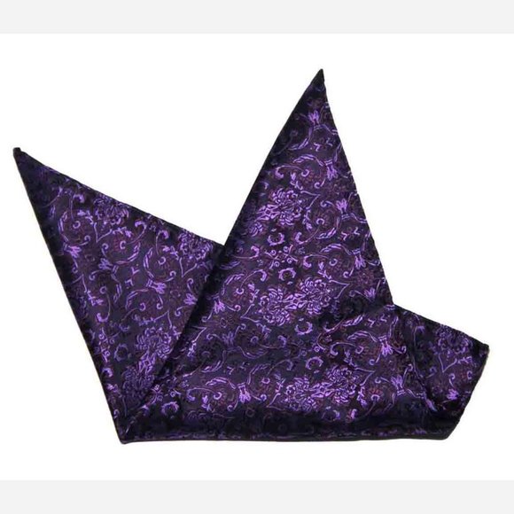 SW for Gascoigne Purple Silk Jacquard Pocket Square Ornate Scroll Pattern Men's - Picture 1 of 1